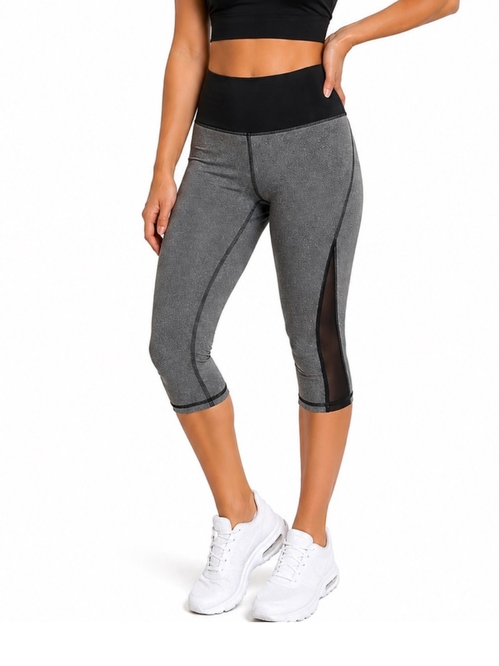 lululemon athletica Gray & Black Capri Leggings with Mesh Panels